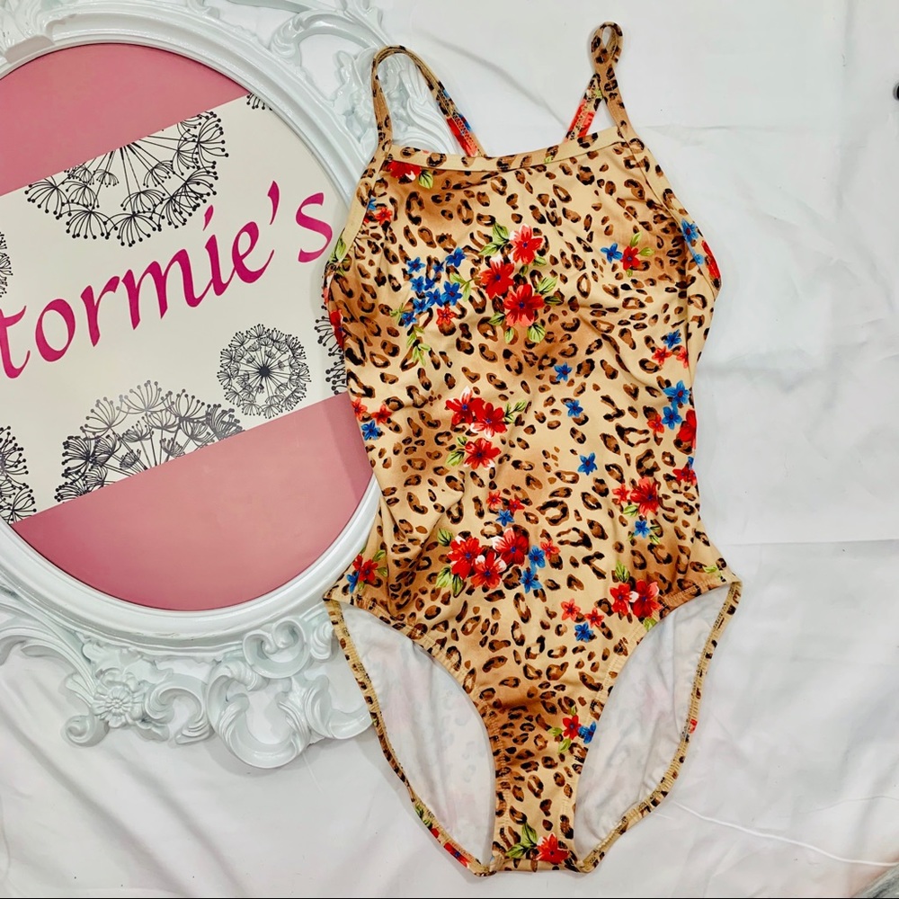 Ocean / Floral Cheetah Criss Cross One Piece Suit